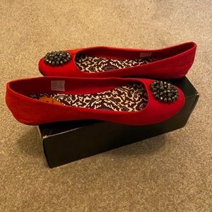 Red Flats with Bead Embellishments on Toe